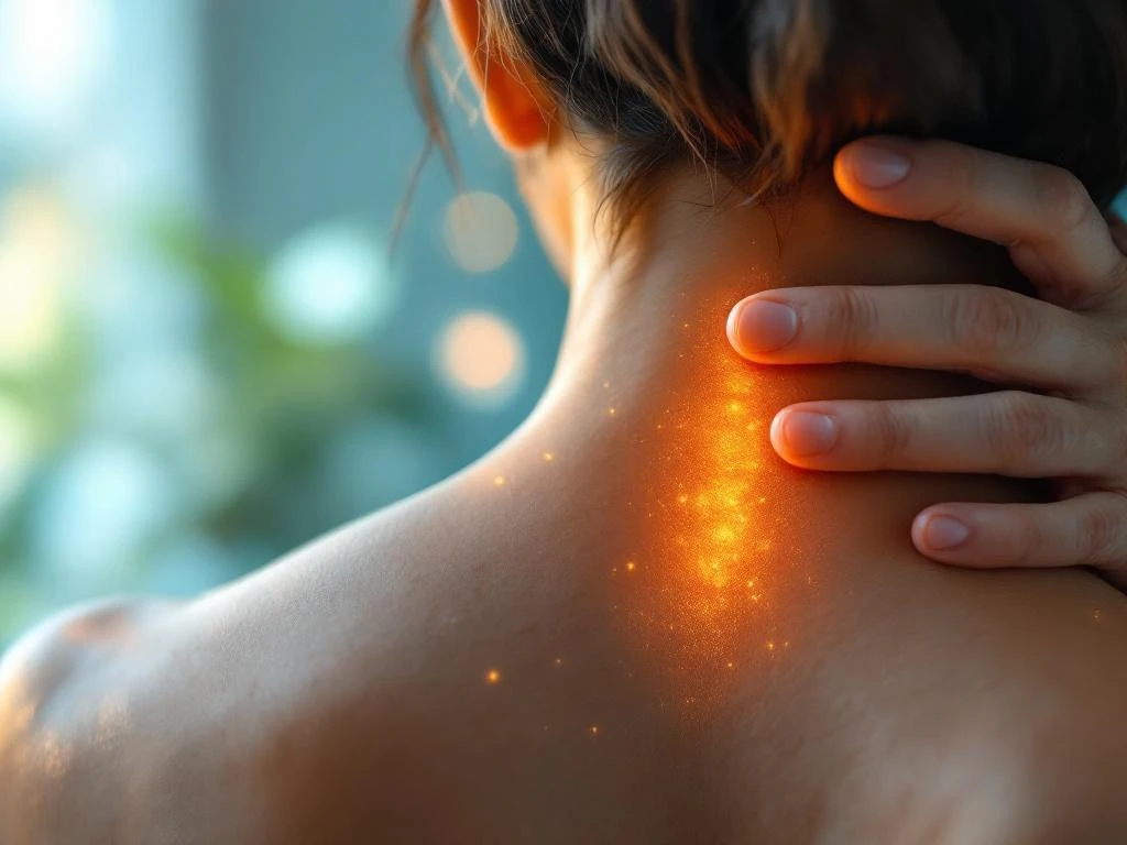 Persoon ontvangt chiropractische nekbehandeling in moderne medische omgeving met zachte verlichting