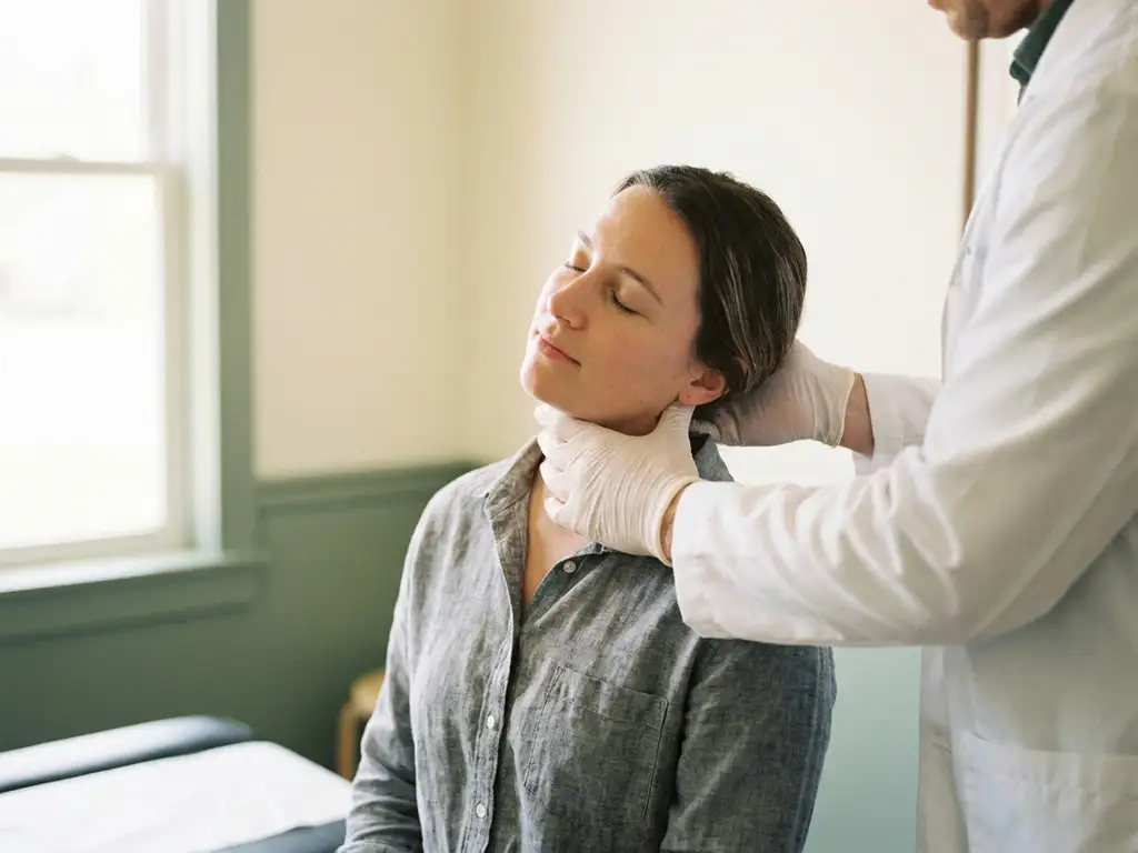 Chiropractor ondersteunt zachtjes de nek en schedelbasis van een ontspannen patiënt tijdens cervicale behandeling.